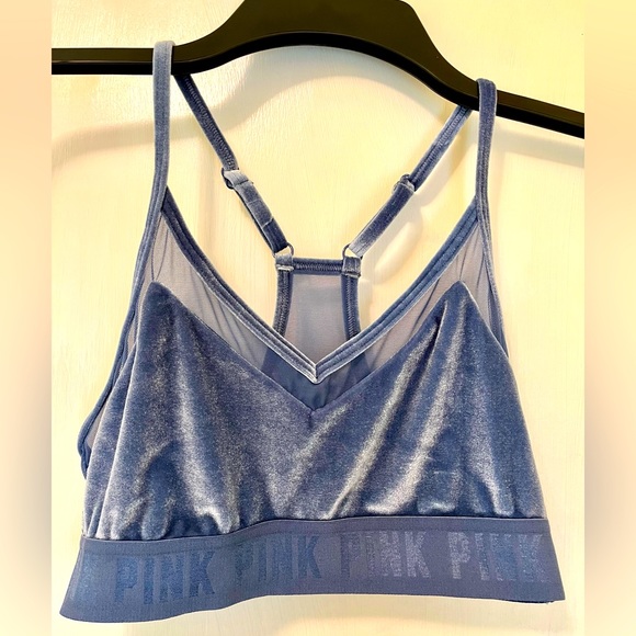 PINK Victoria's Secret Other - Victoria’s Secret Pink Ultimate Lightly Lined Sport Bra Blue Velour Velvet Small